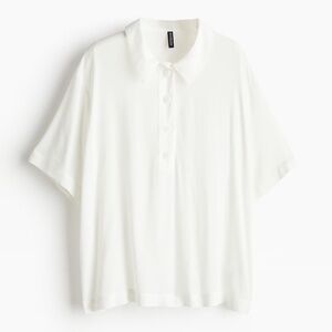 H&M Women's Sheer Crepe Oversized Polo Shirt Cream Preppy Size Small